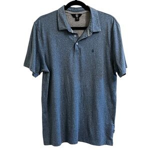 Volcom Blue Polo Shirt Classic Design Short Sleeves Button Collar Golf Large